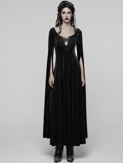 Punk Rave Black Sexy Gothic Historical Inspired Rose Velvet Long Dress