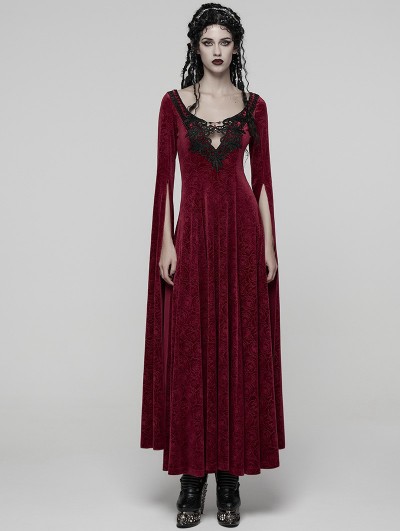 Punk Rave Red Sexy Gothic Historical Inspired Rose Velvet Long Dress