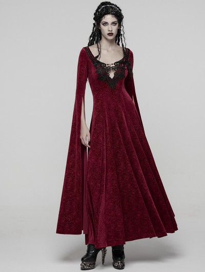 formal dresses long island Punk Rave Long Gothic Lace Applique Evening Maxi Dress – Violent Delights main image 0