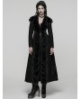 Punk Rave Black Retro Gothic Plush Trim Jacquard Long Winter Coat for Women
