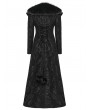 Punk Rave Black Retro Gothic Plush Trim Jacquard Long Winter Coat for Women