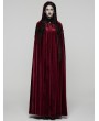 Punk Rave Red Gothic Embroidered Velvet Hooded Long Cloak for Women