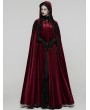 Punk Rave Red Gothic Embroidered Velvet Hooded Long Cloak for Women