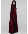 Punk Rave Red Gothic Embroidered Velvet Hooded Long Cloak for Women