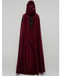 Punk Rave Red Gothic Embroidered Velvet Hooded Long Cloak for Women