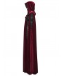 Punk Rave Red Gothic Embroidered Velvet Hooded Long Cloak for Women