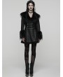 Punk Rave Black Gothic Plush Collar Warm Winter Jacquard Coat for Women