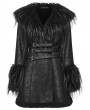 Punk Rave Black Gothic Plush Collar Warm Winter Jacquard Coat for Women