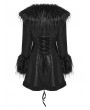 Punk Rave Black Gothic Plush Collar Warm Winter Jacquard Coat for Women