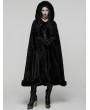Punk Rave Black Gothic Mid-Length Hooded Fur Warm Winter Cloak for Women