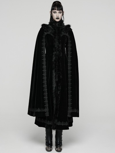 Punk Rave Black Retro Gothic Plush Velvet Long Cloak Coat for Women