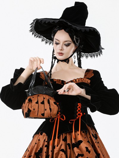 Dark in love Brown and Black Gothic Halloween Bat Pumpkin Handbag