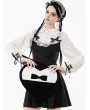Dark in love Black and White Lolita Gothic Bow Ruffle Heart Bag