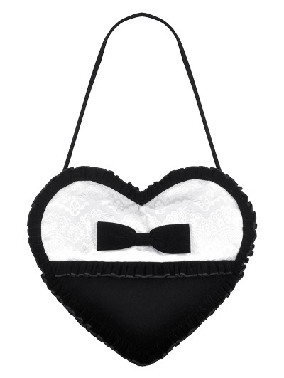 Dark in love Black and White Lolita Gothic Bow Ruffle Heart Bag