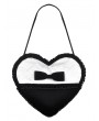 Dark in love Black and White Lolita Gothic Bow Ruffle Heart Bag