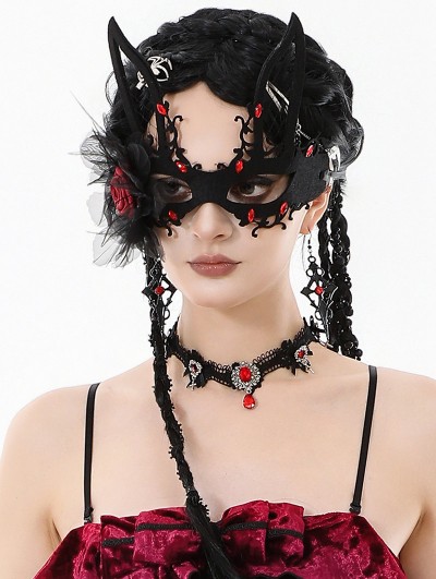 Dark in love Black and Red Retro Gothic Crystal Pendant Lace Choker