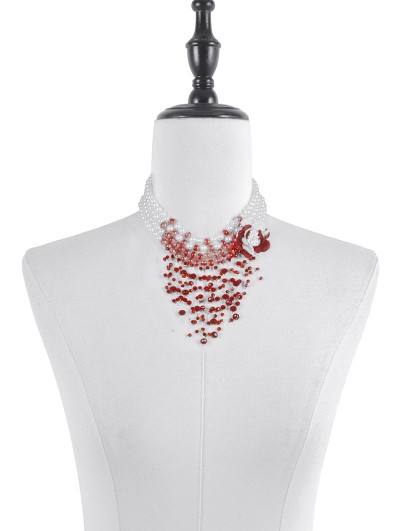 Dark in love White Gothic Layered Blood Red Pearl Floral Necklace