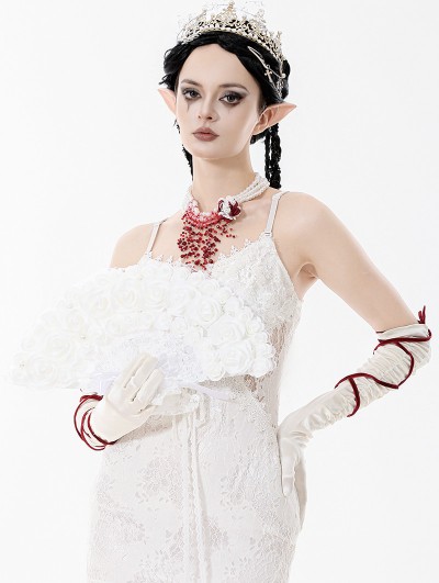 Dark in love White Gothic Rose Pearl Embellished Lace Fan