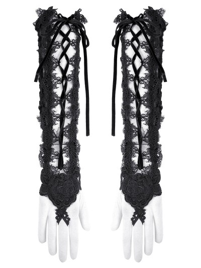 Dark in love Black Gothic Embroidered Lace Long Gloves
