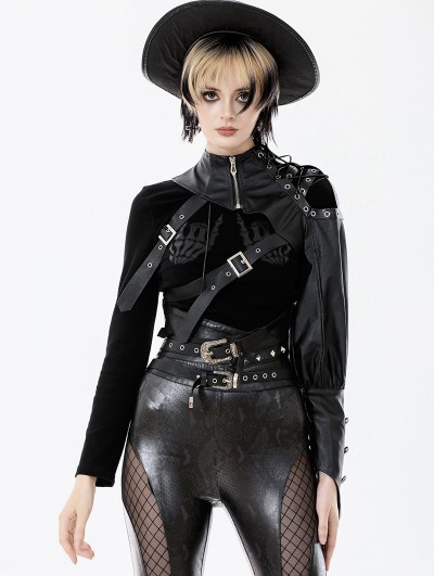 Dark in love Black Gothic Asymmetric Punk Leather Shoulder Cape for Women