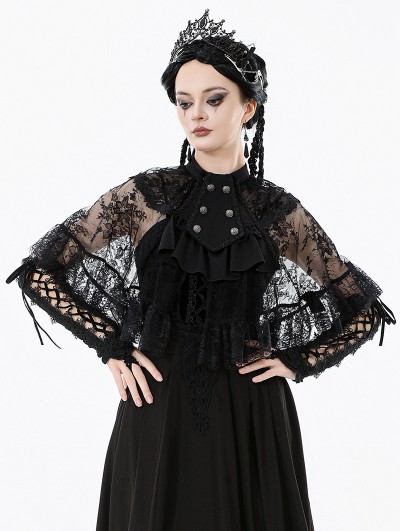 Dark in love Black Gothic Embroidered Lace Overlay Short Cape for Women