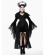 Dark in love Black Noble Gothic Velvet Raven Feather Cape for Women
