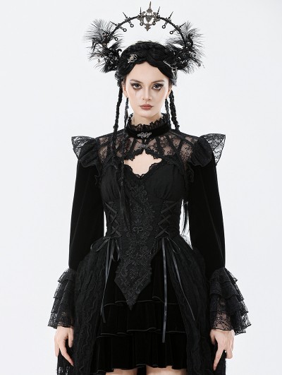 Dark in love Black Gothic Velvet Lace Hollow Shoulder Cape for Women