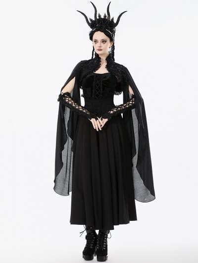 Dark in love Black Gothic Embroidered Lace Applique Cape for Women