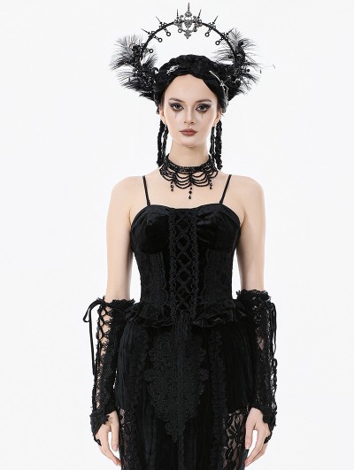 Dark in love Black Gothic Velvet Lace Ruffled Bustier Top for Women