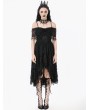 Dark in love Black Gothic Lace Tassel Off-Shoulder High-Low Party Dress