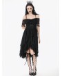 Dark in love Black Gothic Lace Tassel Off-Shoulder High-Low Party Dress