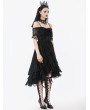 Dark in love Black Gothic Lace Tassel Off-Shoulder High-Low Party Dress