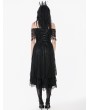 Dark in love Black Gothic Lace Tassel Off-Shoulder High-Low Party Dress