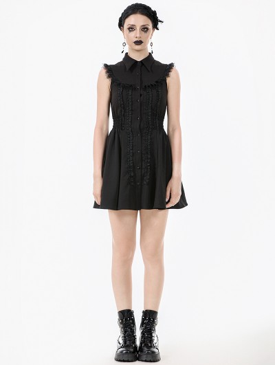 Dark in love Black Gothic Dolly Sleeveless Button-Front Mini Dress
