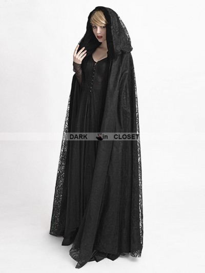 Punk Rave Black Gothic Long hooded Cape for Women