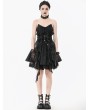 Dark in love Black Gothic Ruffled Lace Fringe Sweetheart Cat Ear Short Dress