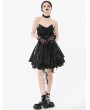 Dark in love Black Gothic Ruffled Lace Fringe Sweetheart Cat Ear Short Dress
