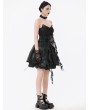Dark in love Black Gothic Ruffled Lace Fringe Sweetheart Cat Ear Short Dress