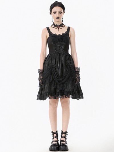 Dark in love Black Gothic Lolita Priness Lace Strap Short Dress
