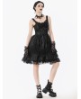 Dark in love Black Gothic Lolita Priness Lace Strap Short Dress