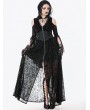 Dark in love Black Gothic Hooded Cold Shoulder Long Gown