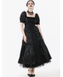 Dark in love Black Retro Gothic Frill Puff Sleeve Long Dress