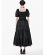 Dark in love Black Retro Gothic Frill Puff Sleeve Long Dress