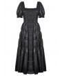 Dark in love Black Retro Gothic Frill Puff Sleeve Long Dress