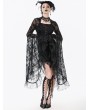 Dark in love Black Gothic Floral Lace Mesh Bell Sleeve Short Dress