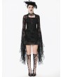 Dark in love Black Gothic Floral Lace Mesh Bell Sleeve Short Dress