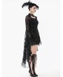 Dark in love Black Gothic Floral Lace Mesh Bell Sleeve Short Dress