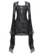 Dark in love Black Gothic Floral Lace Mesh Bell Sleeve Short Dress
