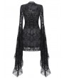 Dark in love Black Gothic Floral Lace Mesh Bell Sleeve Short Dress