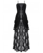 Dark in love Black Gothic Embroidered Lace Velvet Bustier Long Dress